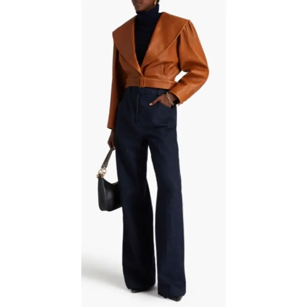 FRAME Cropped Pebbled Leather Belted Jacket‎